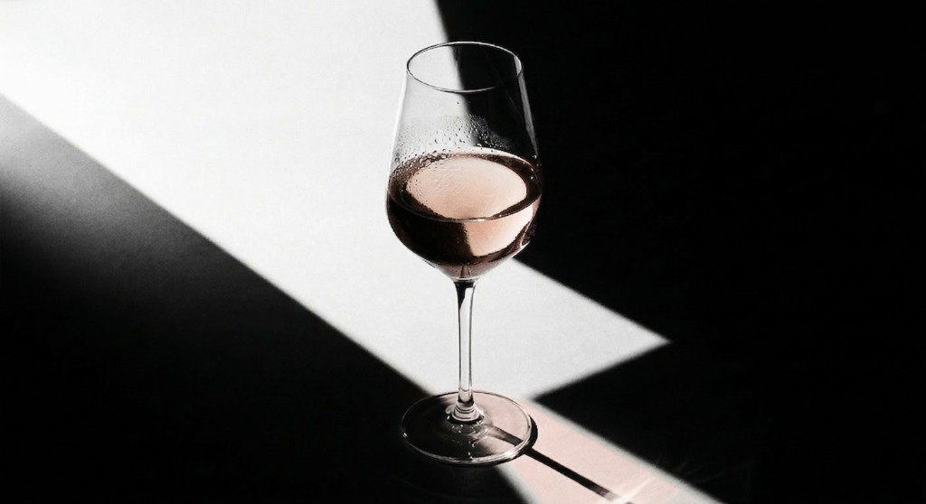 A glass of pale Provence rosé catching the light