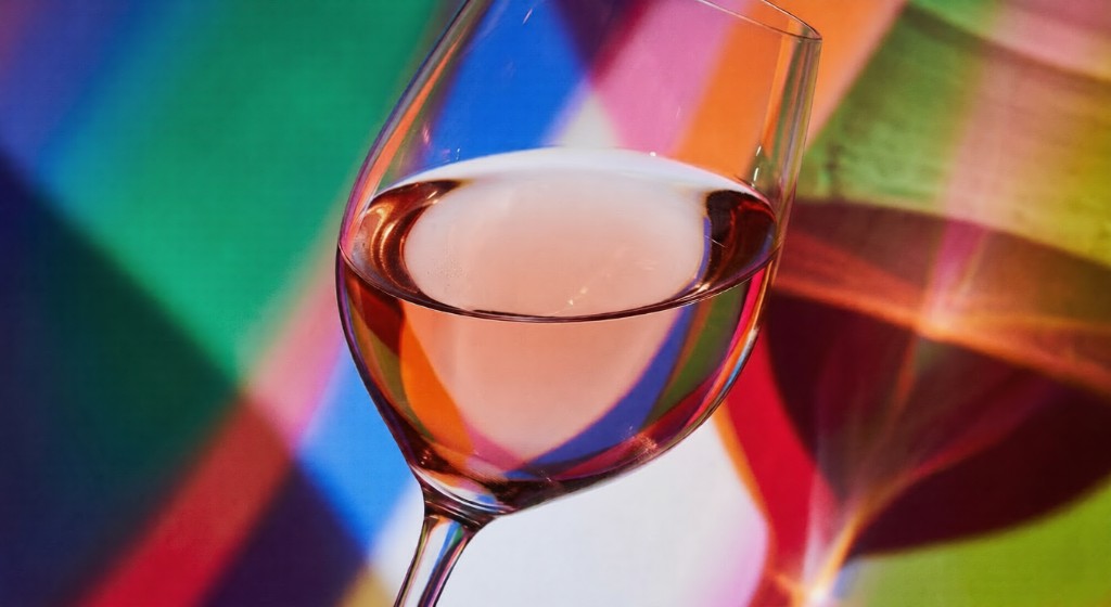 Rosé wine glass against a vibrant backdrop